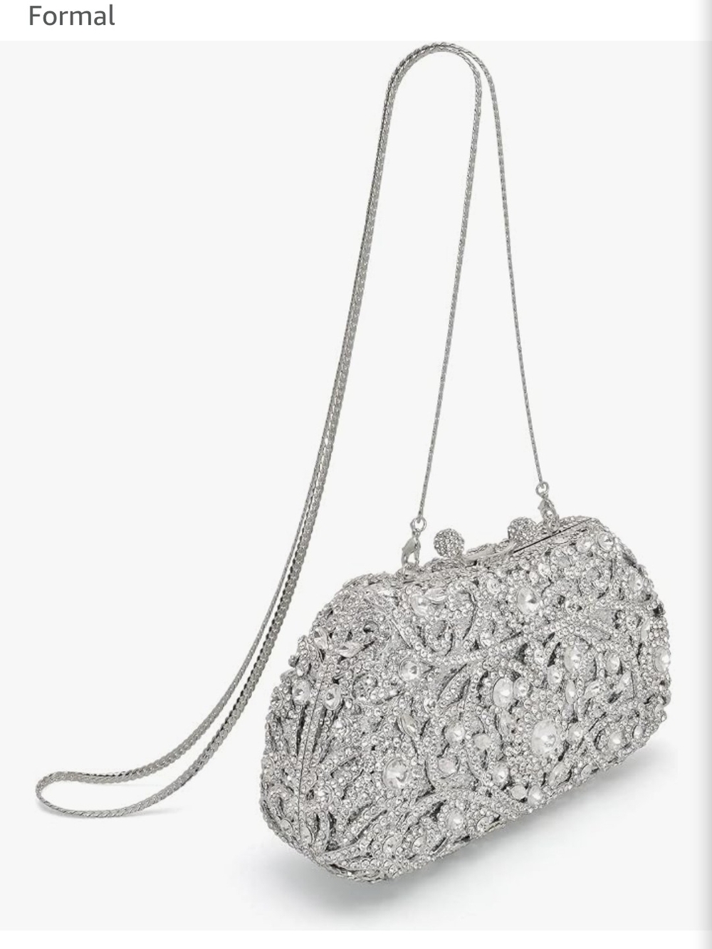 Wedding Clutch Embellished Crystal Evening Crossbody Purse Bag - Silver